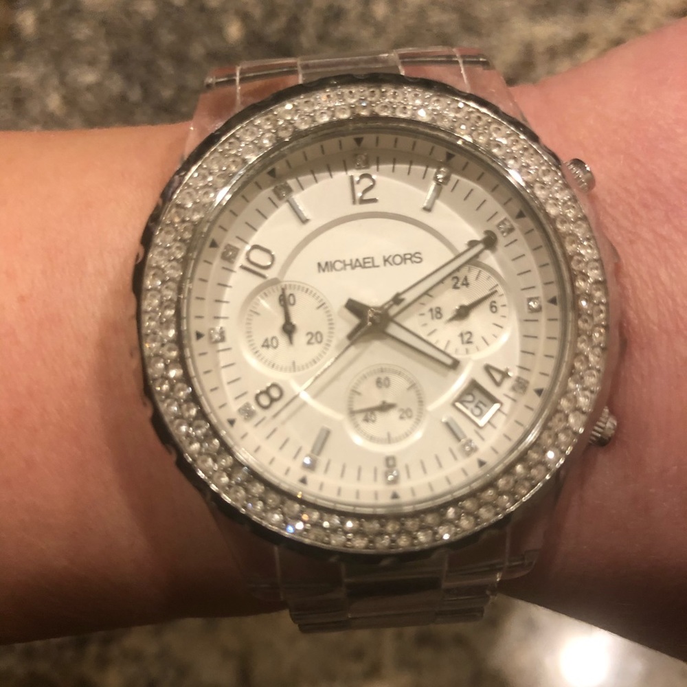 Michael Kors watch- silver/diamonds clear strap